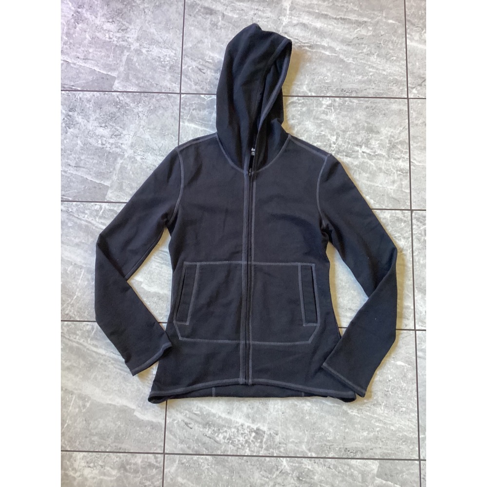 Norma Kamali Womens Black Full Zip Hoodie Contrast Stitch NKL1802 Size S